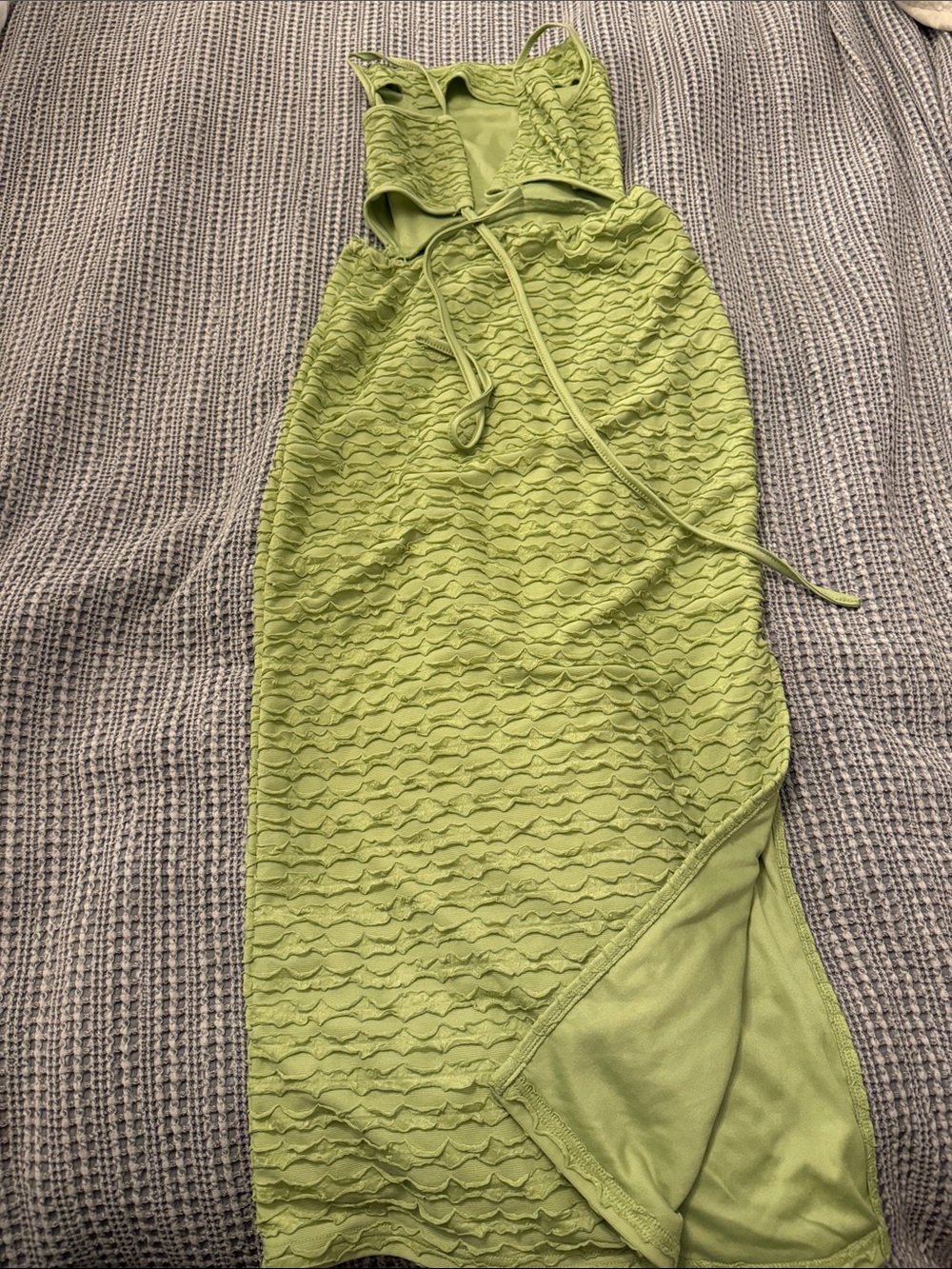 Textured Lime Green Maxi bodycon Dress